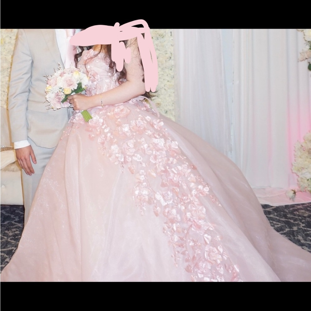 Pink strapless ballgown corset dress, engagement dress/Quinceañera dress